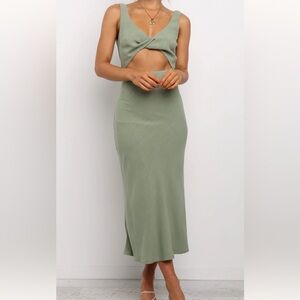 Sage Green Twist Cutout Midi Dress